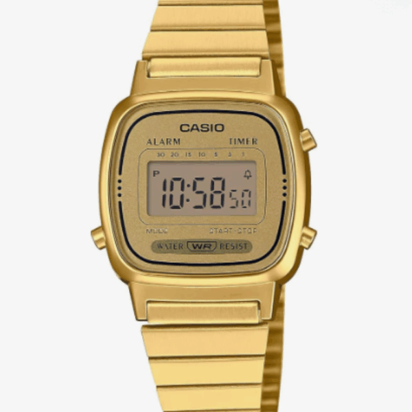 Casio LA670WGA-9D Damen Digitaluhr Gold – Vorderansicht