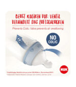 Grafik der NUK Babyflasche mit Anti-Kolik Ventil und NO COLIC Hinweis