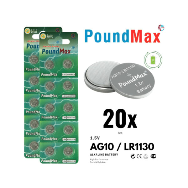 PoundMax Knopfzelle LR1130, 1,5 V, Alkaline, 20 Stück