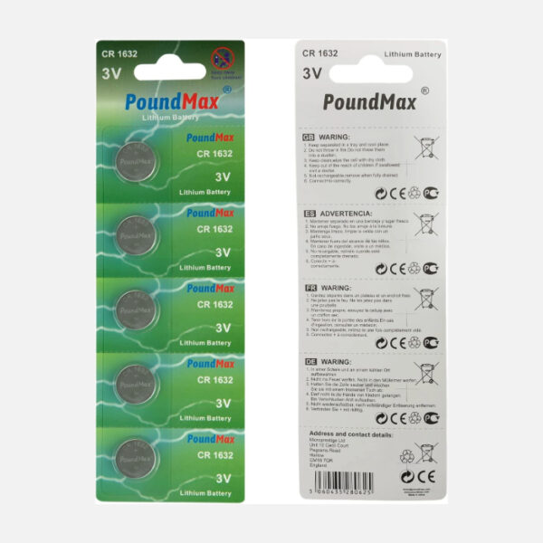 PoundMax 1632 CR1632 Lithium-Batterien, 3 V, 5 Stück