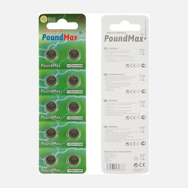 10 x AG13 LR44 1,5 V Alkaline Knopfzelle PoundMax®, 10 Stück (1er Pack)