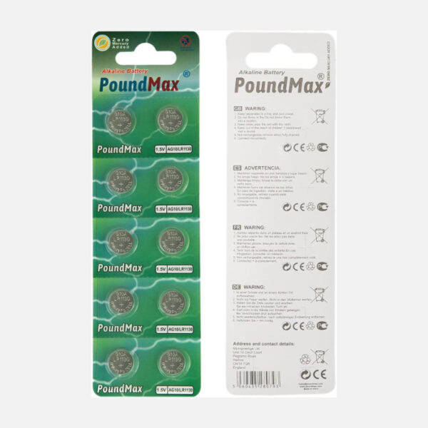 PoundMax Alkaline Knopfzelle AG10 Poundmax LR54, 1,5 V, 10 Stück