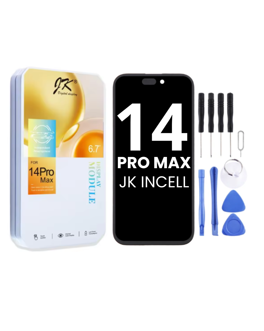 JK PREMIUM IN-CELL DISPLAY FOR IPHONE 14 PRO MAX (FHD) – Screen Assembly with Tool Kit JK Premium In-Cell display for iPhone 14 Pro Max with complete repair tool kit