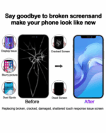 Vorher-Nachher-Vergleich eines gebrochenen und erneuerten Smartphone-Displays