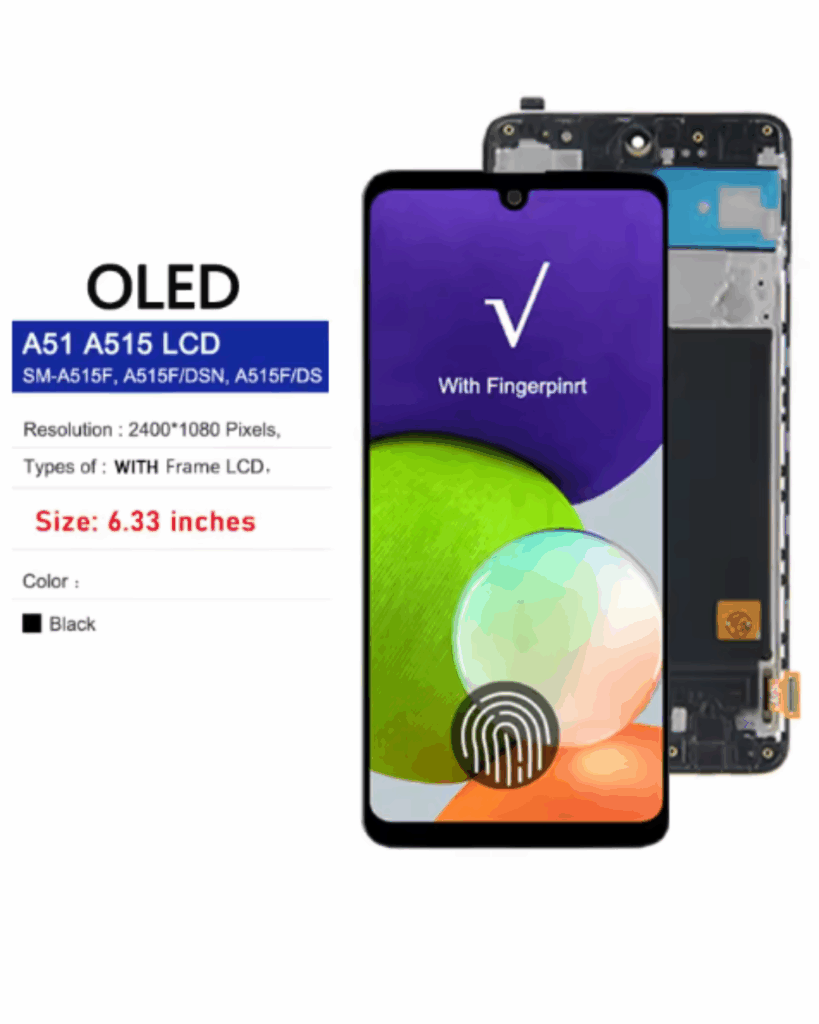 SUNIX OLED Display 6.33 Zoll für Samsung A51 A515F mit Rahmen und Fingerprint-Unterstützung