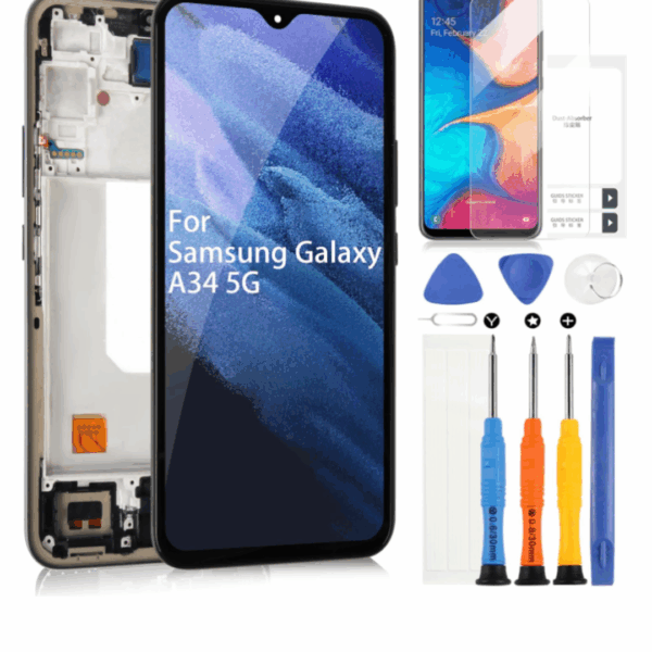 Samsung Galaxy A34 5G LCD Display mit Rahmen und komplettem Reparatur-Kit
