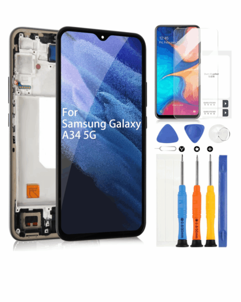 Samsung Galaxy A34 5G LCD Display mit Rahmen und komplettem Reparatur-Kit