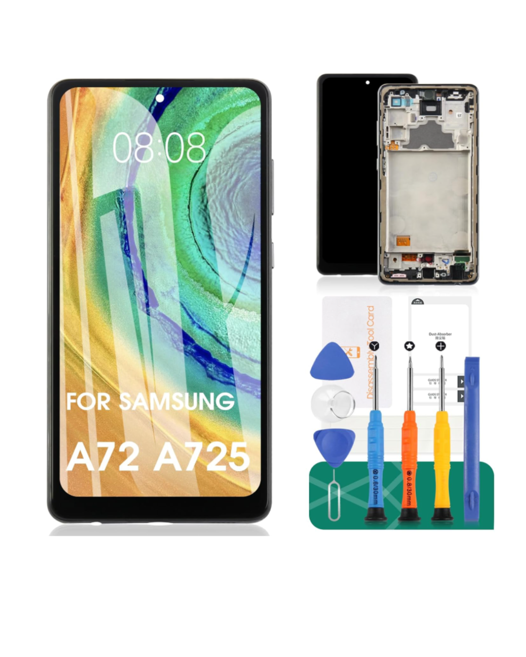 SUNIX Display A72/A725 – Komplettset mit Rahmen SUNIX InCell Display für Samsung Galaxy A72 A725 mit Rahmen und Werkzeugset