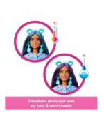 Nahaufnahme der Barbie Cutie Reveal Puppe mit Farbwechseleffekt im Gesicht durch kaltes und warmes Wasser