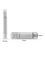 Technische Zeichnung des Hama FlashPen C-Laeta 128GB USB Sticks mit Längen-, Breiten- und Höhenangabe