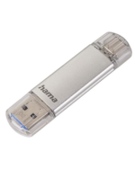 Hama FlashPen C-Laeta 128GB USB Stick in Silber mit geschlossenen Schutzkappen auf beiden Anschlüssen