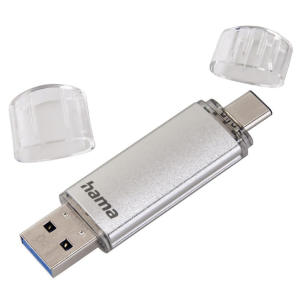 Hama FlashPen C-Laeta 128GB USB Stick mit USB-C und USB 3.0 Dual-Anschluss und geöffneten Schutzkappen
