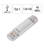 Hama FlashPen C-Laeta 128GB USB Stick mit USB 3.0, USB-C, 128GB Kapazität und bis zu 40 MB/s Lesegeschwindigkeit