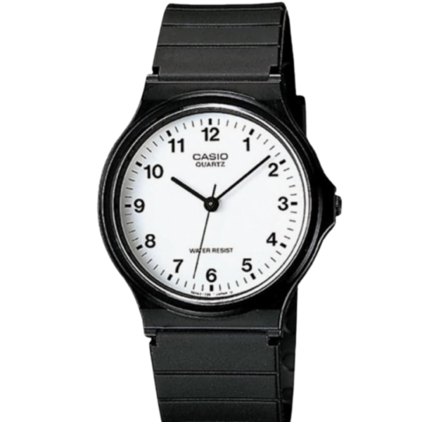 Casio MQ-24-7BLLEG Analoguhr mit weißem Zifferblatt und schwarzem Resinarmband